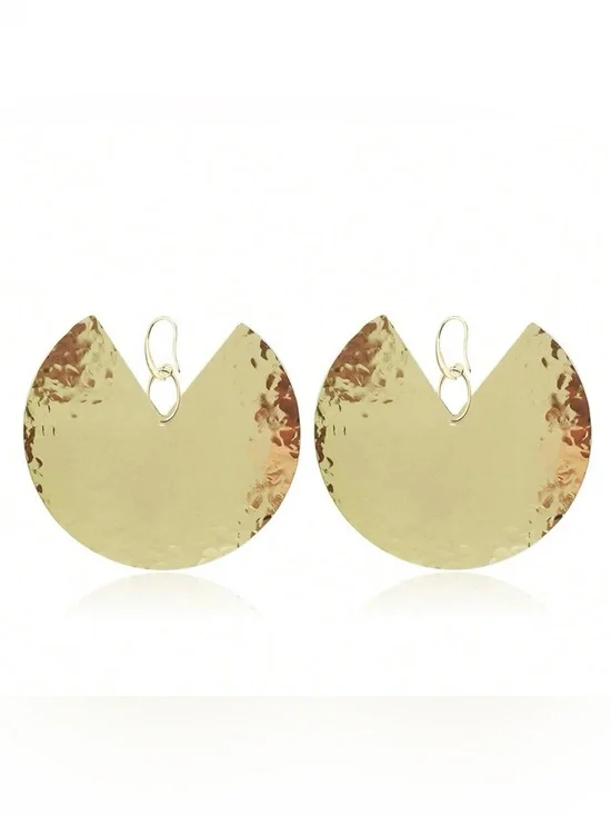 Gold Disc Statement Earrings - Women Jewelry R 398 - Picture 3 of 4